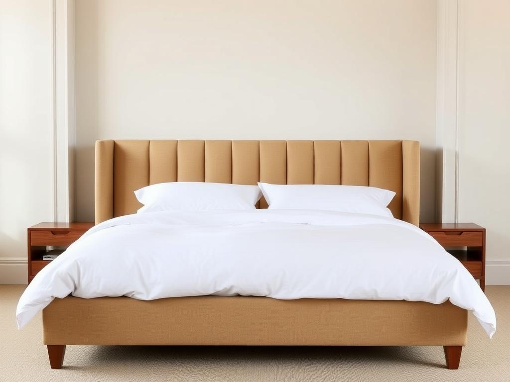 King-size linen-upholstered bed with channel-tufted headboard