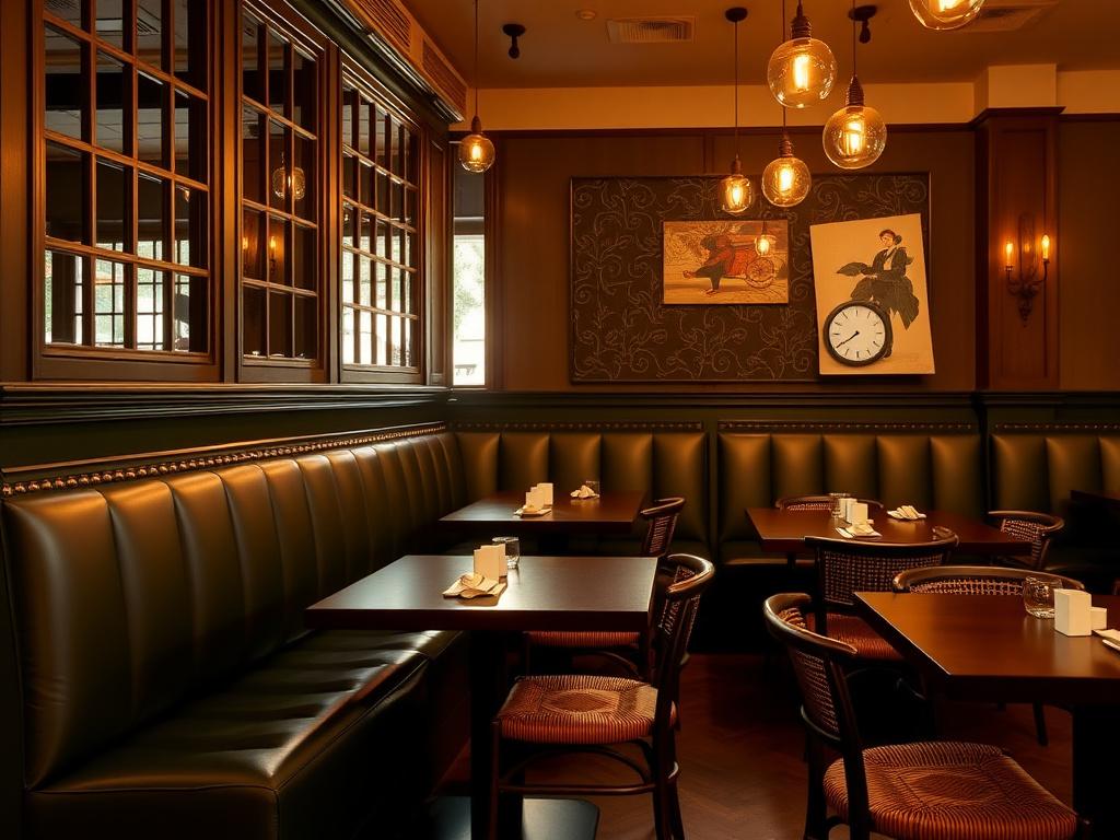 Restaurant banquette seating in dark green leather