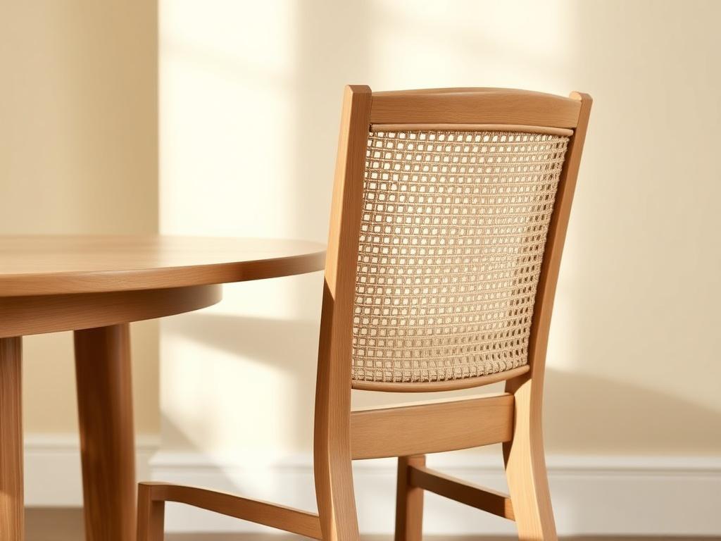 Rattan-back dining chair in oiled oak