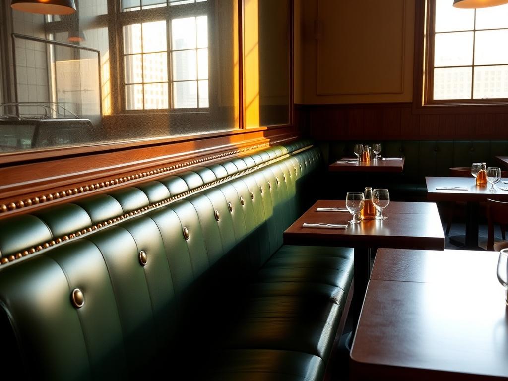A new banquette being installed in a restaurant before opening