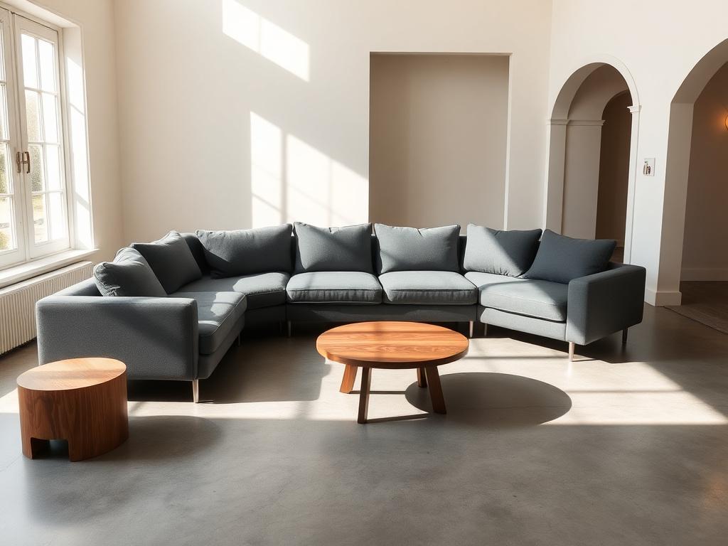 Slate L-shape sofa in a sunlit living room